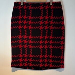 Talbots Black Red Houndstooth Wool Blend Knee Length Pencil Skirt Sz 14 NWOT